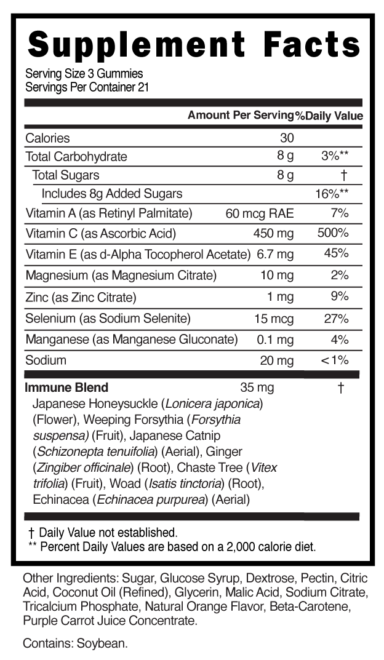 Immune Max 450mg Vitamin C Gummies Supplement Facts 101201 (002)