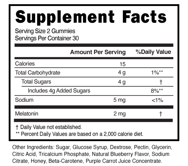 Melatonin 2mg Gummies Supplement Facts 101183 (002)