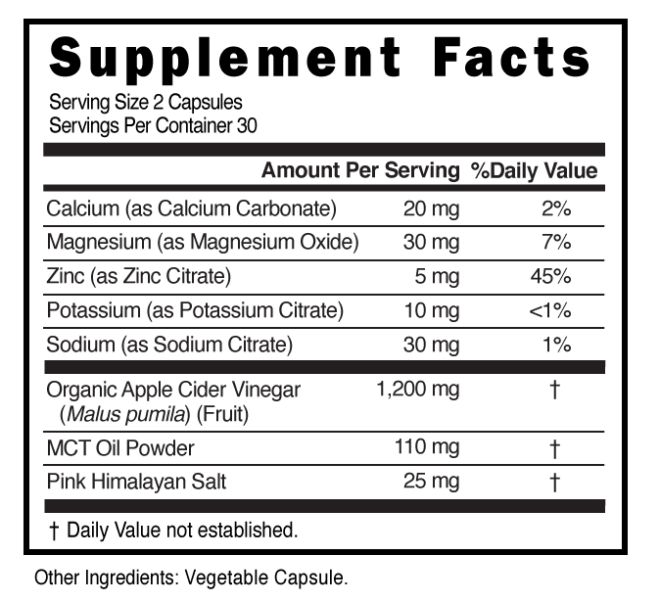 ACV Keto MCT Oil Capsules Supplement Facts 101253 (002)