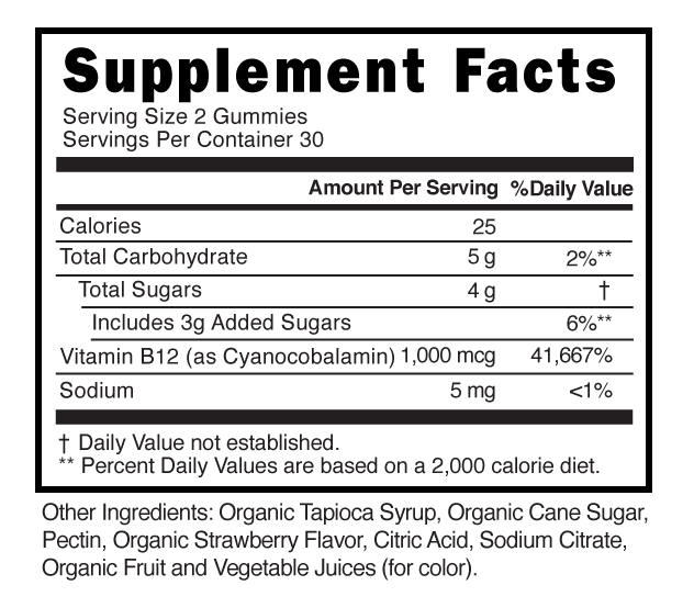 Organic Vitamin B12 Gummies Supplement Facts 101257 (002)