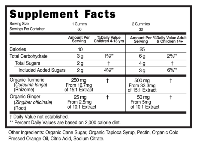 Turmeric Ginger Childrens Gummies Supplement Facts 101260 (002)