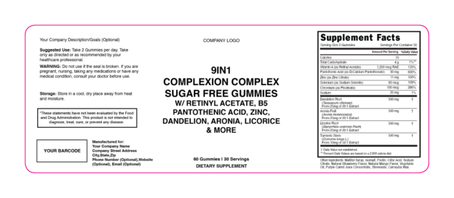 9 In 1 Complexion Comples Sugar Free Gummies 250cc PETE 101324-01
