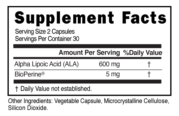 ALA 600mg Capsules Supplement Facts 101373 (002)