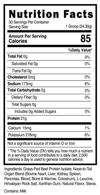 Carnivore Protein Vanilla Flavor Supplement Facts 101350