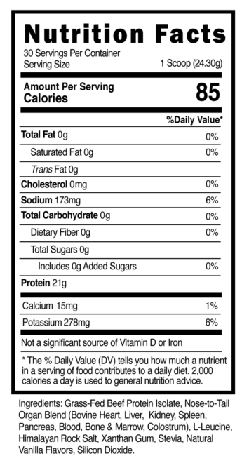 Carnivore Protein Vanilla Flavor Supplement Facts 101350