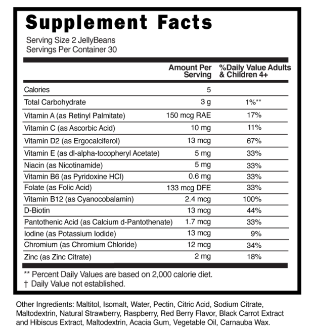 Multi Sugar Free Childrens JellyBeans Supplement Facts 101327 (002)