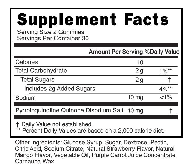 PQQ Gummies Supplement Facts 101341 (002)