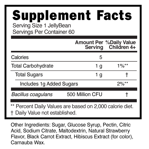 Probiotic Childrens Jellybeans Supplement Facts 101329 (002)