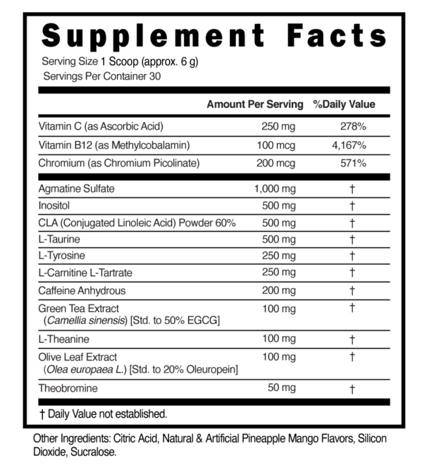 Shred Pre Workout Powder Pineapple Mango Supplement Facts 101314 (002)