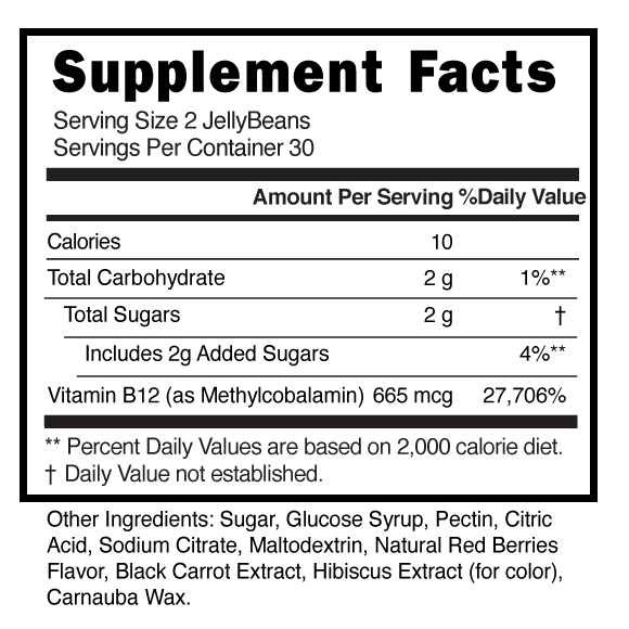 Vitamin B12 Jellybeans Supplement Facts 101328 (002)
