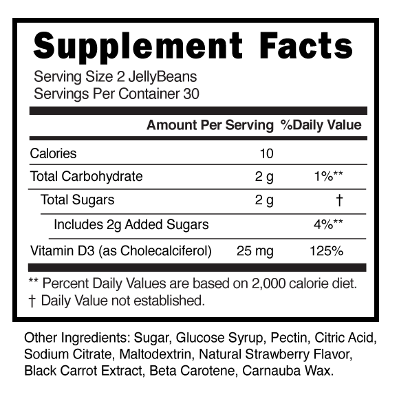 Vitamin D3 Jellybeans Supplement Facts 101326 (002)