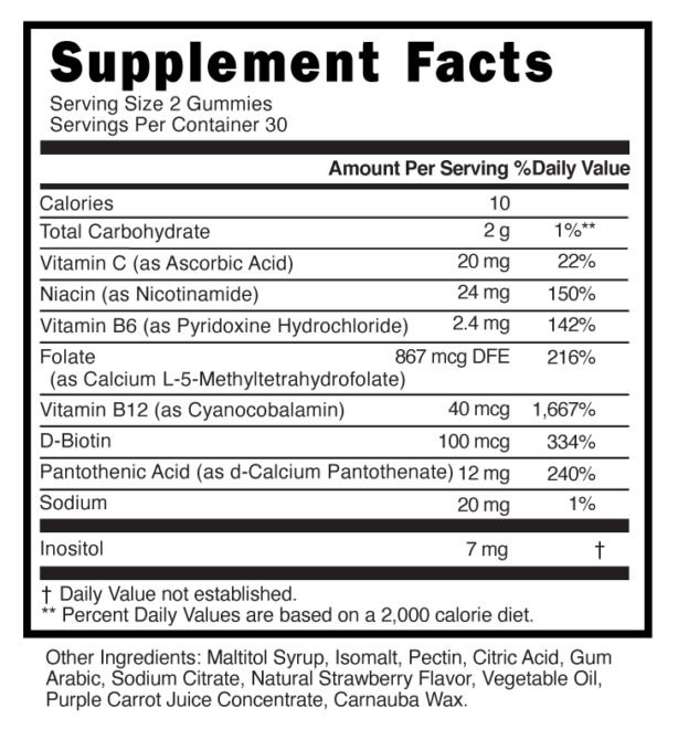 B Complex Sugar Free Gummies Supplement Facts 101368 (002)