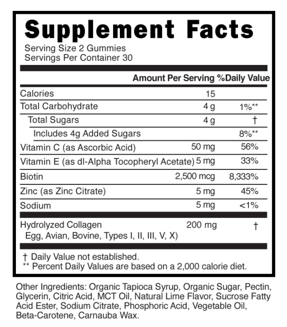 Multi Vitamin Collagen Gummies Supplement Facts 101339 (002)