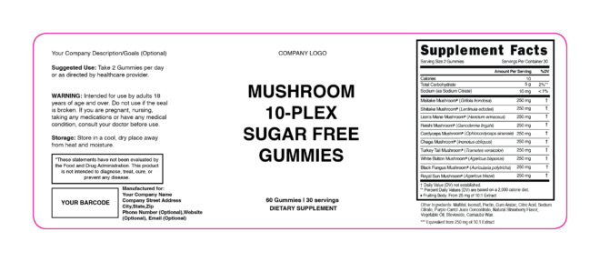 Mushroom Sugar Free Gummies 250cc PETE 101395