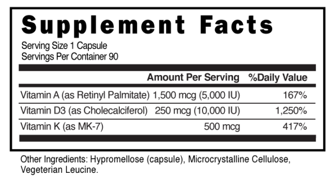 ADK10 Capsules Supplement Facts 101439 (002)