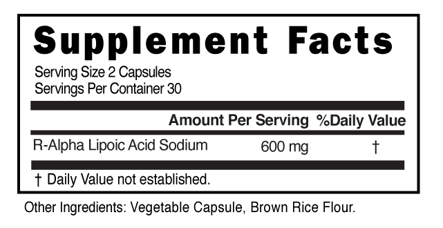 R-Lipoic Acid Capsules Supplement Facts 101460 (002)
