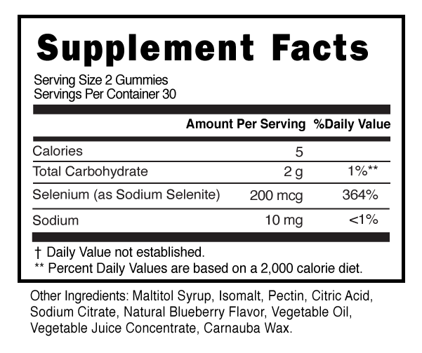 Selenium Sugar Free Gummies Supplement Facts 101455 (003)