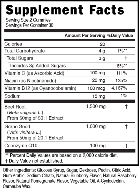 Cardio Beet Root Gummies Supplement Facts 101495 (003)