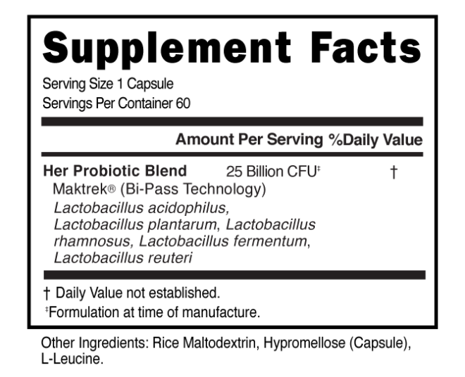 Her Probiotic 25 Billion Capsules Supplement Facts 101474