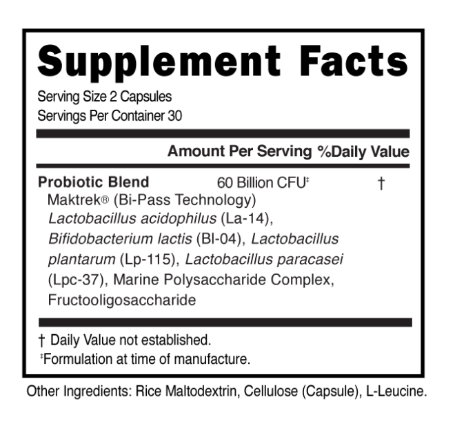 Probiotic 60 Billion Capsules Supplement Facts 101473 (002)