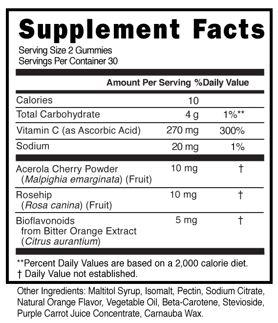 Vitamin C Sugar Free Gummies Supplement Facts 101486 (002)