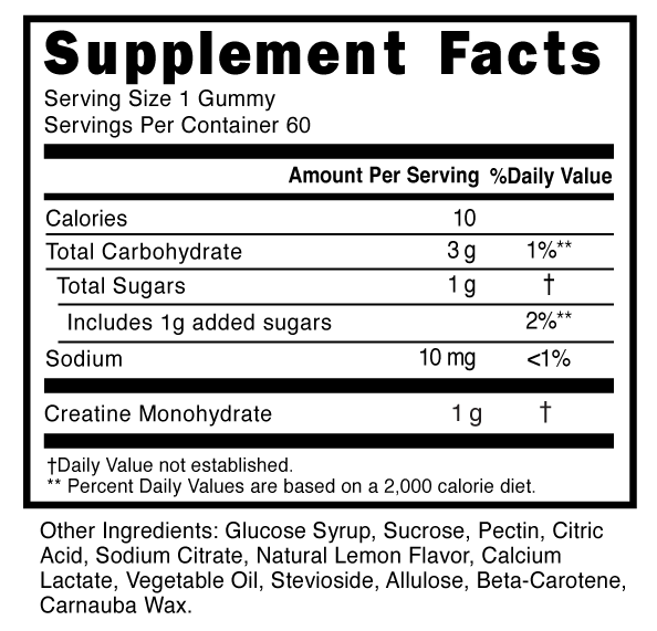 Creatine Lemon Gummies Supplement Facts 101552 1 Gummy (003)