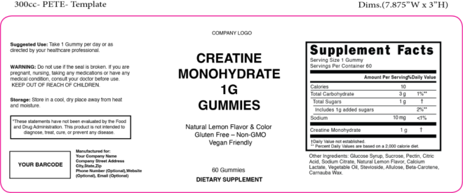 Creatine Monohydrate Gummies Lemon 1 Serving 300cc PETE 101552
