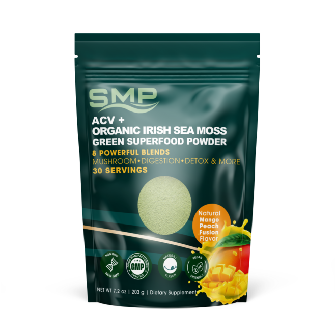 ACV + Organic Irish Sea Moss Green Superfood 8 Powerful Blends – Natural Mango Peach 101598 BAG