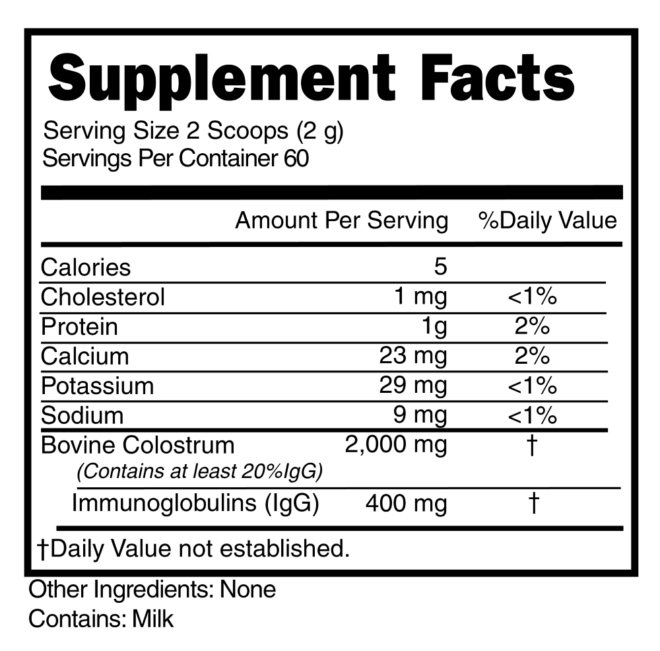 Colostrum Powder 2 Scoops Supplement Facts 101607