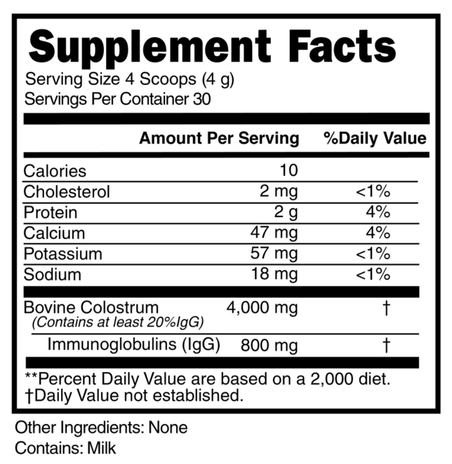 Colostrum Powder 4 Scoops Supplement Facts 101607