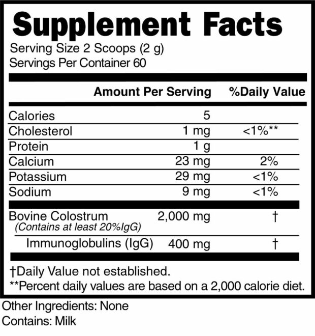 Colostrum Powder Supplement Facts 2 Scoops 101607