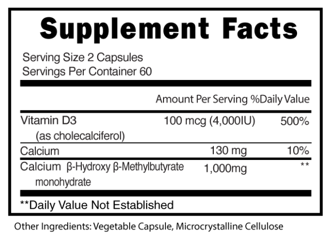 HMB Plus D3 Capsules Supplement Facts 101628 (002)