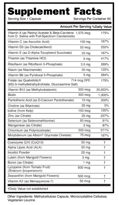 Methyl Multi Capsule Supplement Facts 101630 (003)