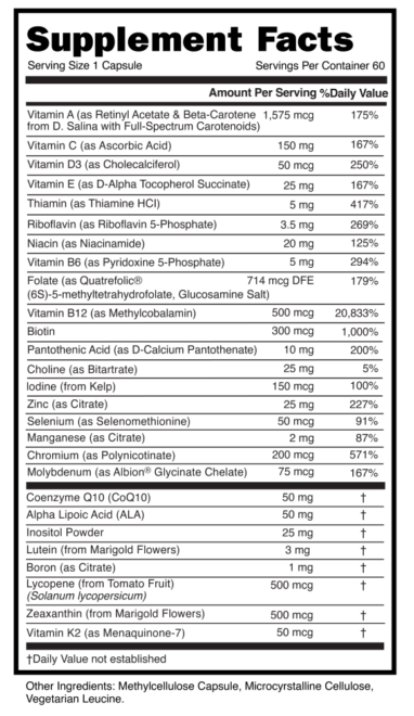 Methyl Multi Capsule Supplement Facts 101630