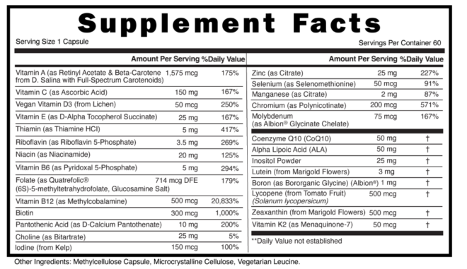 Methyl Multi Capsule Supplement Facts 101882 (002)