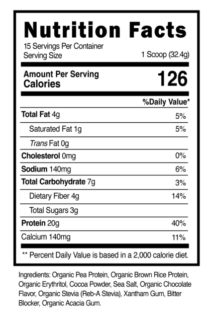Vegan Protein Shake Chocolate 15 Servings Supplement Facts 101673 (002)