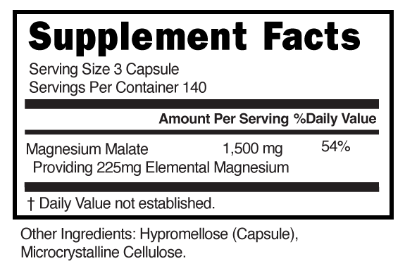 Magnesium Malate 1,500mg Capsules Supplement Facts 101730
