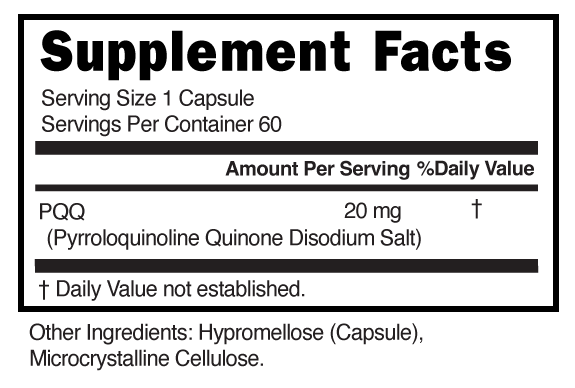 PQQ Capsules Supplement Facts 101731