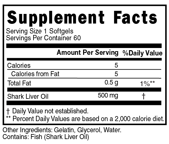 Shark Liver Oil Softgel 500mg Supplement Facts 101657