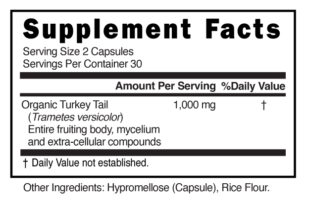 Turkey Tail 1,000mg Capsules Supplement Facts 101712