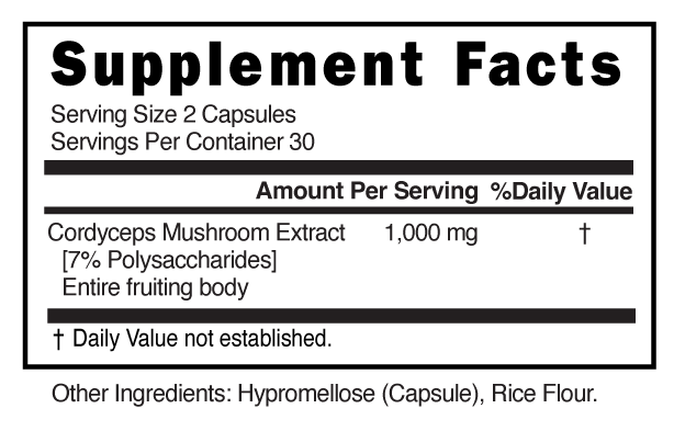 Cordyceps 1,000mg Capsules Supplement Facts 101755