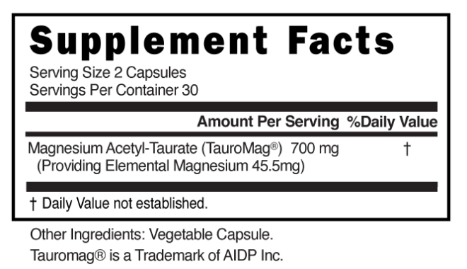 Magnesium Acetyl Taurate (TauroMag®) Capsules Supplement Facts 101757