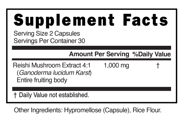 Reishi Mushroom 1,000mg Capsules Supplement Facts 101752