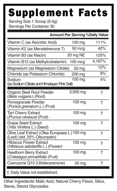 Beet Root Nitric Oxide Powder Cherry Berry Supplement Facts 101822